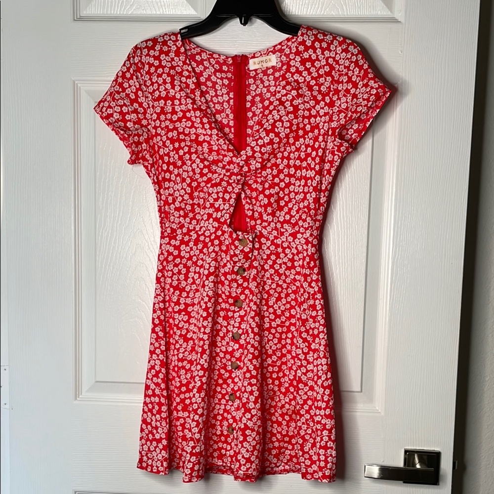 Rumor Floral cut out button down short sleeve mini Dress